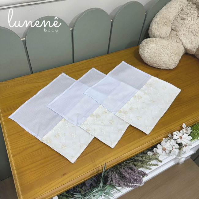 Fralda para Boca 03 Peças Basic Baby Floral Bege