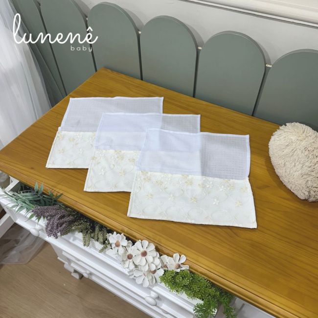 Fralda para Boca 03 Peças Basic Baby Floral Bege