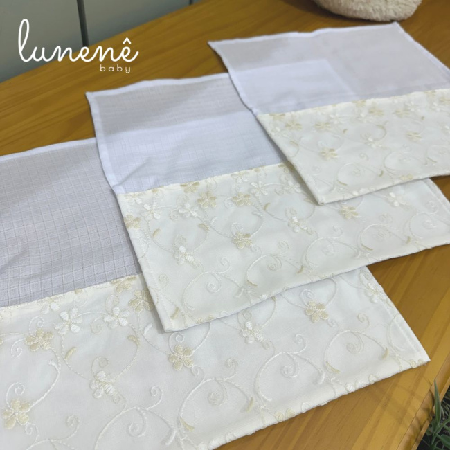 Fralda para Boca 03 Peças Basic Baby Floral Bege