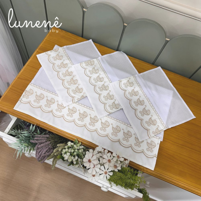 Fralda para Boca 04 Peças Basic Baby Carrinho Caqui