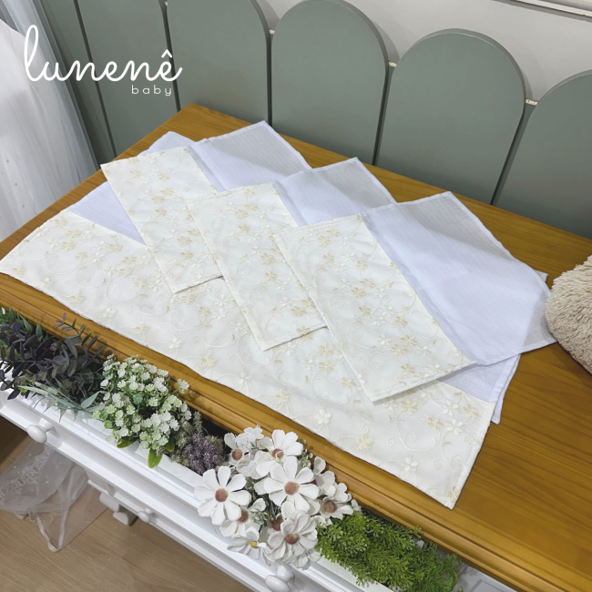 Fralda para Boca 04 Peças Basic Baby Floral Bege