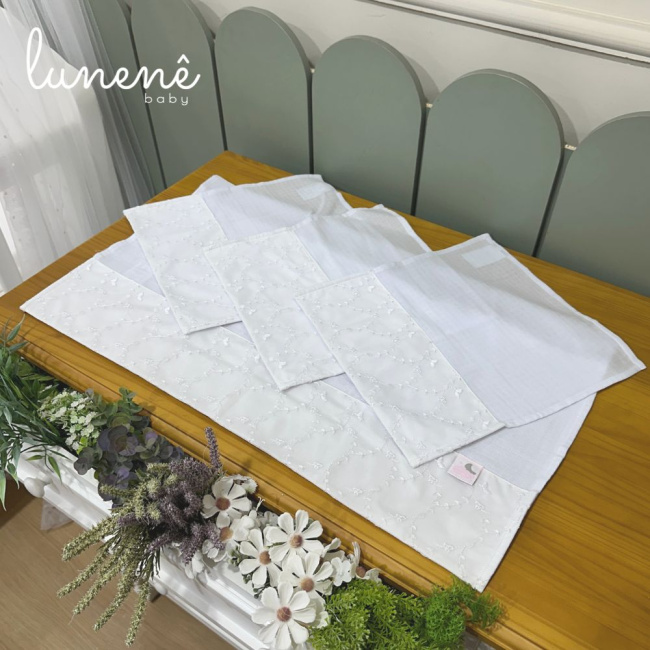 Fralda para Boca 04 Peças Basic Baby Floral Branco