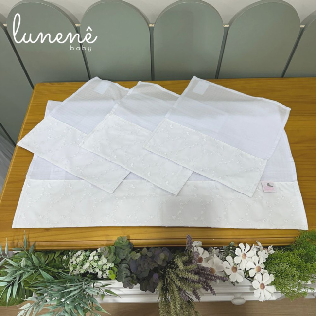 Fralda para Boca 04 Peças Basic Baby Floral Branco