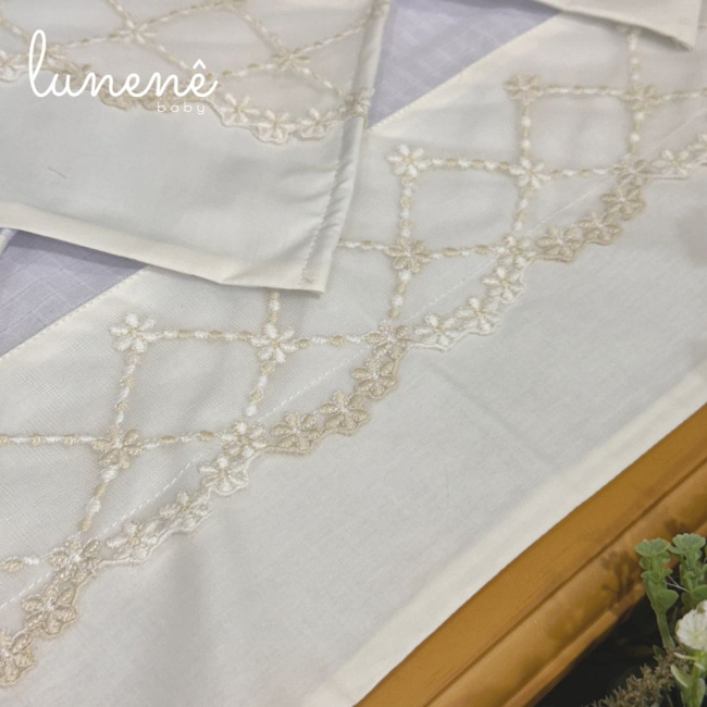 Fralda para Boca 04 Peças Basic Baby Renda Floral Bege