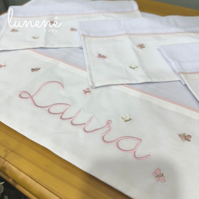 Fralda para Boca 04 Peças Borboletas Rose Laura