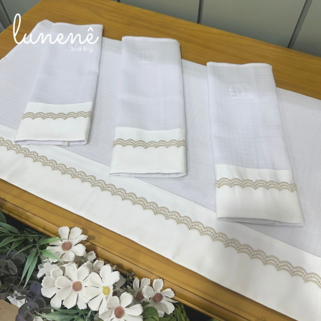 Fralda para Boca 04 Peças Lunenê Baby Castelli Caqui 400 Fios 4579