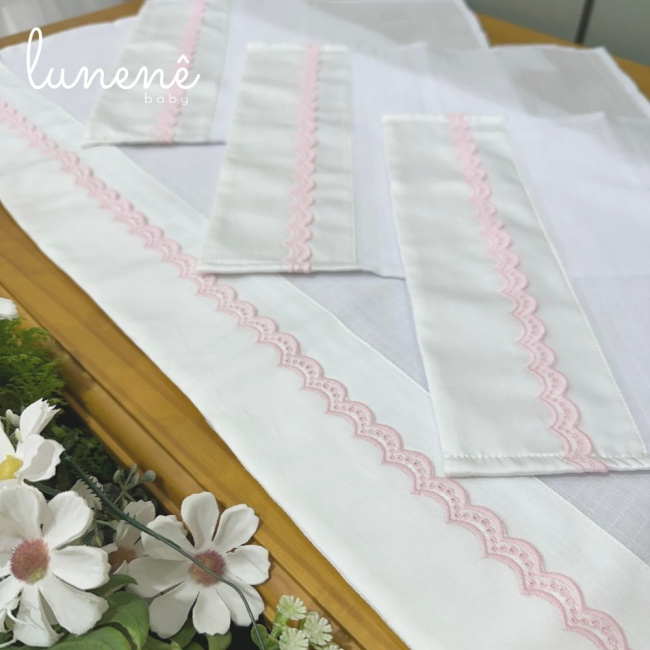 Fralda para Boca 04 Peças Lunenê Baby Castelli Rosa 400 Fios 4583