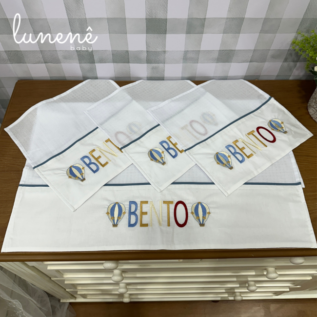 Fralda para Boca 04 Peças Personalizado Xadrez Azul Bento 4681