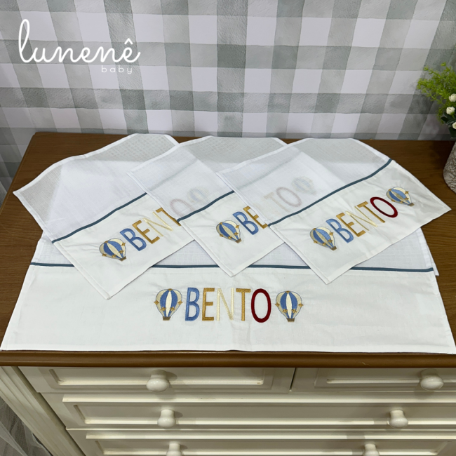 Fralda para Boca 04 Peças Personalizado Xadrez Azul Bento 4681