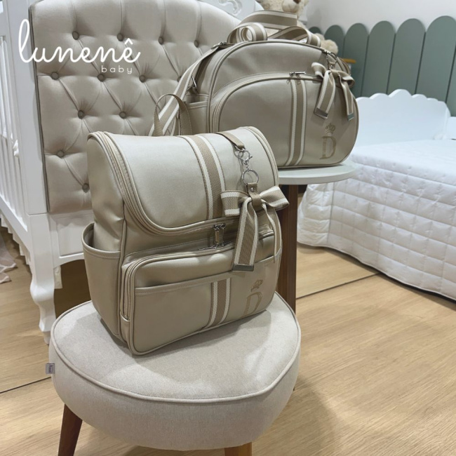 Jogo Bolsa e Mochila Maternidade Cáqui Personalizada 4450