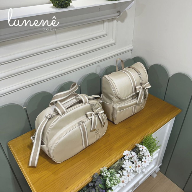 Jogo Bolsa e Mochila Maternidade Cáqui Personalizada 4450