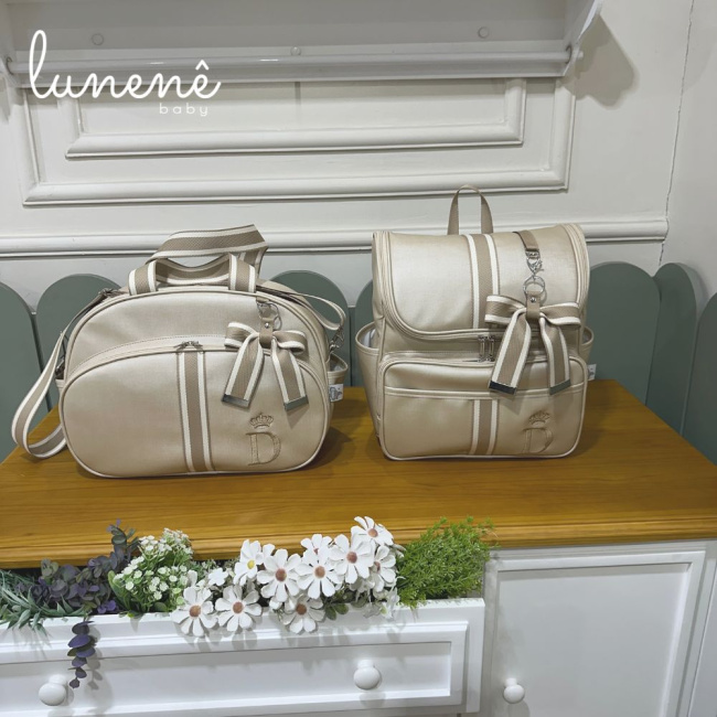 Jogo Bolsa e Mochila Maternidade Cáqui Personalizada 4450