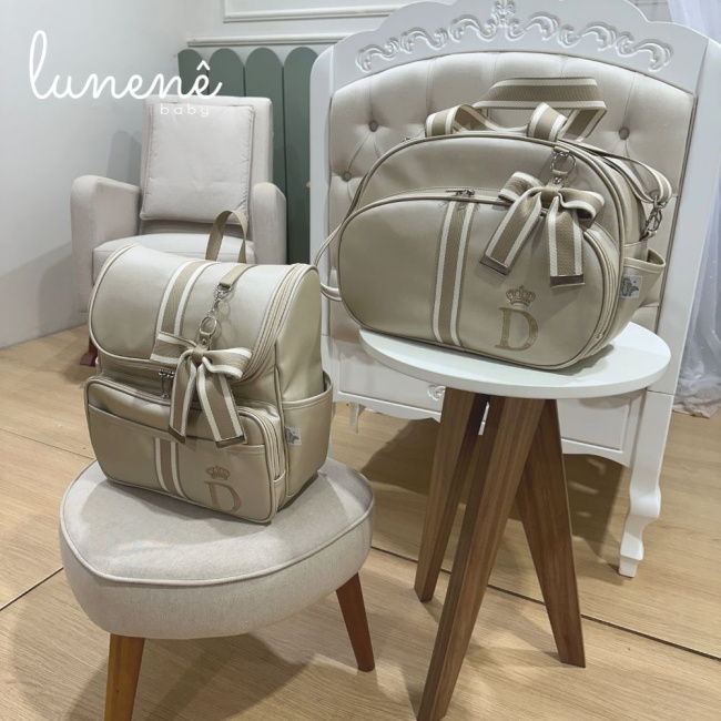 Jogo Bolsa e Mochila Maternidade Cáqui Personalizada 4450