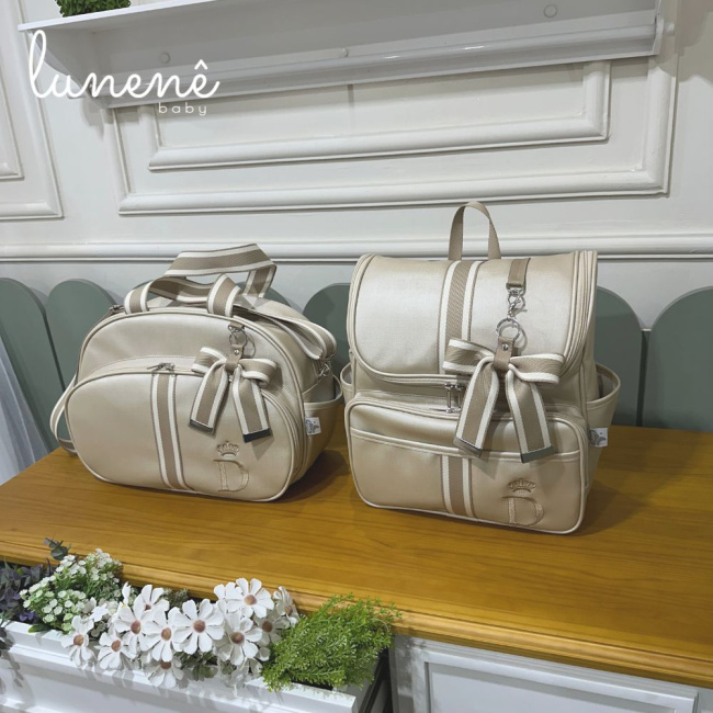 Jogo Bolsa e Mochila Maternidade Cáqui Personalizada 4450