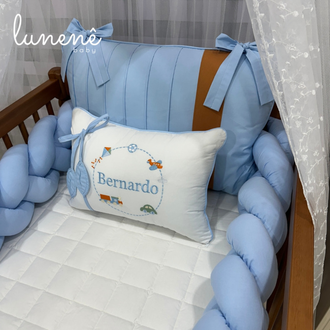 Kit Berço 100% Algodão 160 Fios Azul Bernardo Personalizado 06 Peças 4540