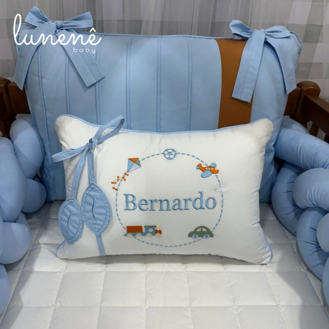 Kit Berço 100% Algodão 160 Fios Azul Bernardo Personalizado 06 Peças 4540
