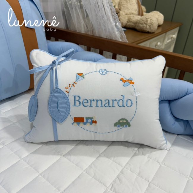 Kit Berço 100% Algodão 160 Fios Azul Bernardo Personalizado 06 Peças 4540