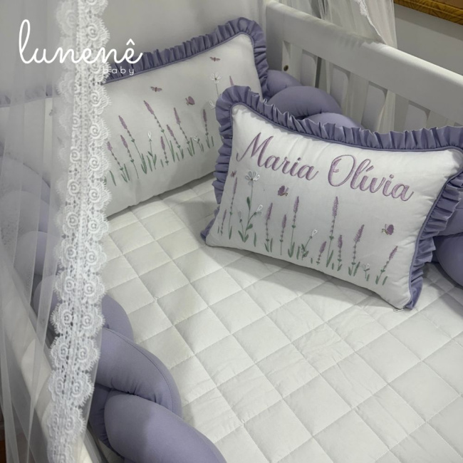 Kit Berço 100% Algodão 160 Fios Lilás Personalizado 06 Peças Lavanda 4685