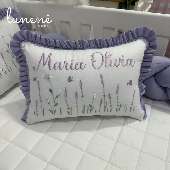 Kit Berço 100% Algodão 160 Fios Lilás Personalizado 06 Peças Lavanda 4685