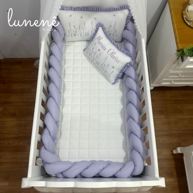 Kit Berço 100% Algodão 160 Fios Lilás Personalizado 06 Peças Lavanda 4685