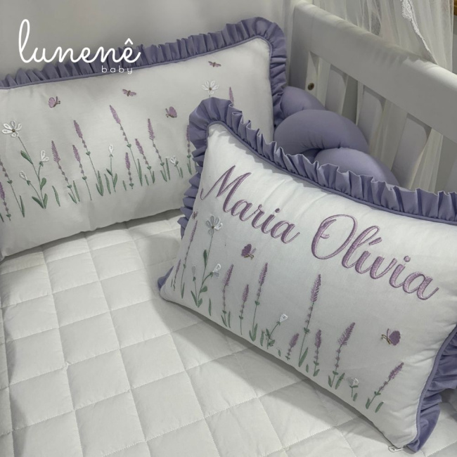 Kit Berço 100% Algodão 160 Fios Lilás Personalizado 06 Peças Lavanda 4685