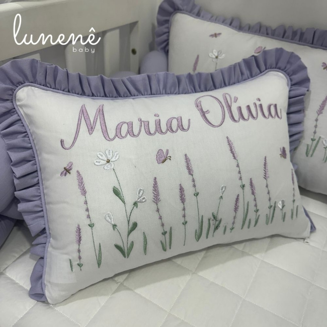 Kit Berço 100% Algodão 160 Fios Lilás Personalizado 06 Peças Lavanda 4685