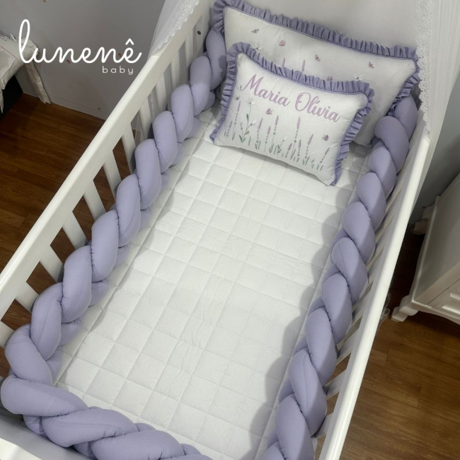Kit Berço 100% Algodão 160 Fios Lilás Personalizado 06 Peças Lavanda 4685