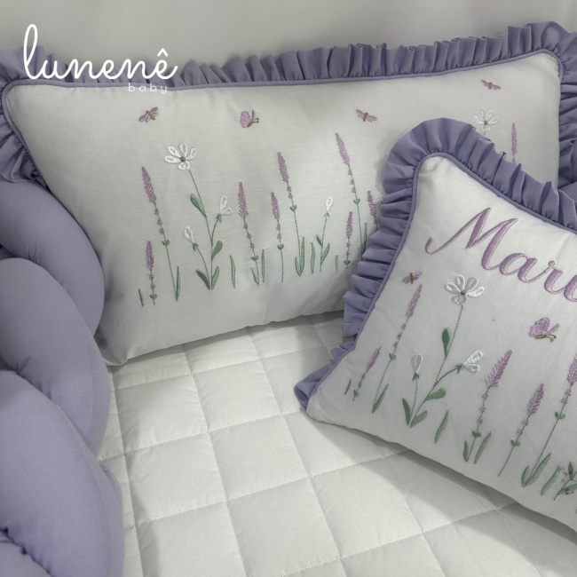 Kit Berço 100% Algodão 160 Fios Lilás Personalizado 06 Peças Lavanda 4685