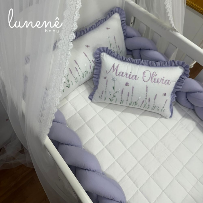 Kit Berço 100% Algodão 160 Fios Lilás Personalizado 06 Peças Lavanda 4685