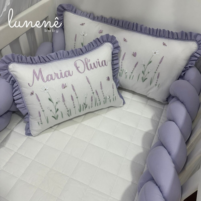 Kit Berço 100% Algodão 160 Fios Lilás Personalizado 06 Peças Lavanda 4685