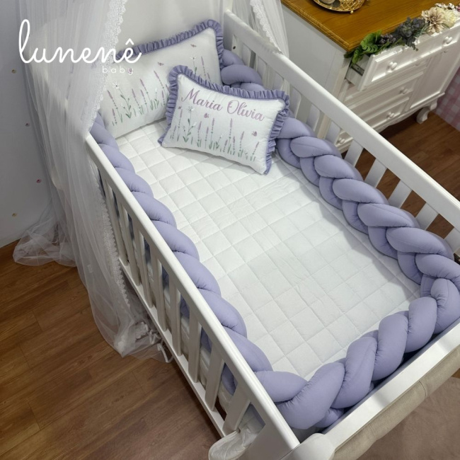 Kit Berço 100% Algodão 160 Fios Lilás Personalizado 06 Peças Lavanda 4685