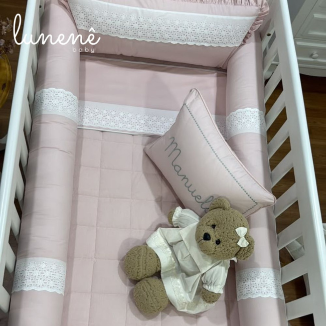 Kit Berço 100% Algodão 200 Fios Personalizado 08 Peças Manuela Baby Rose 4671