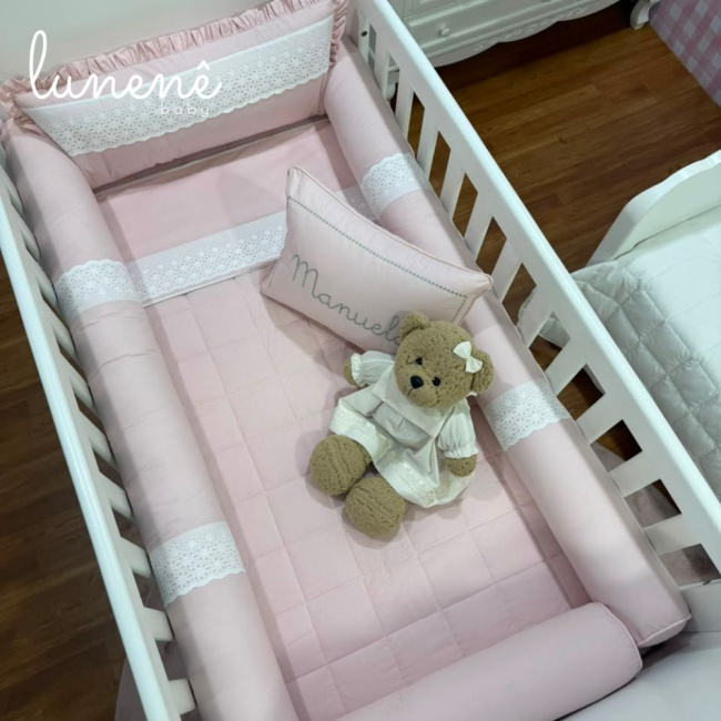 Kit Berço 100% Algodão 200 Fios Personalizado 08 Peças Manuela Baby Rose 4671