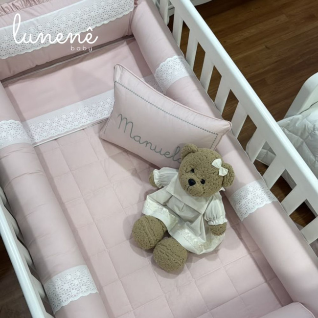 Kit Berço 100% Algodão 200 Fios Personalizado 08 Peças Manuela Baby Rose 4671