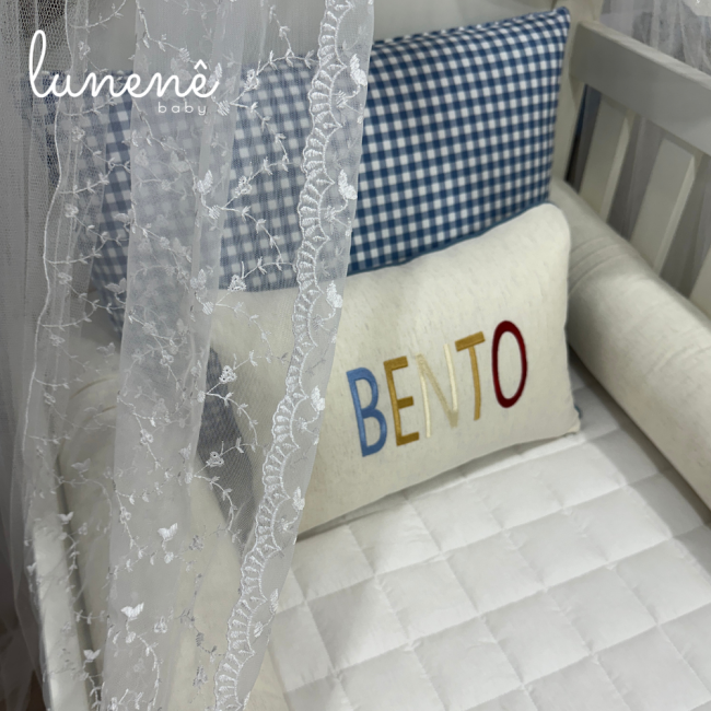 Kit Berço 100% Algodão 200 Fios Personalizado 08 Peças Xadrez Azul Bento 4681