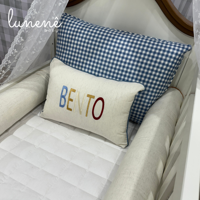 Kit Berço 100% Algodão 200 Fios Personalizado 08 Peças Xadrez Azul Bento 4681