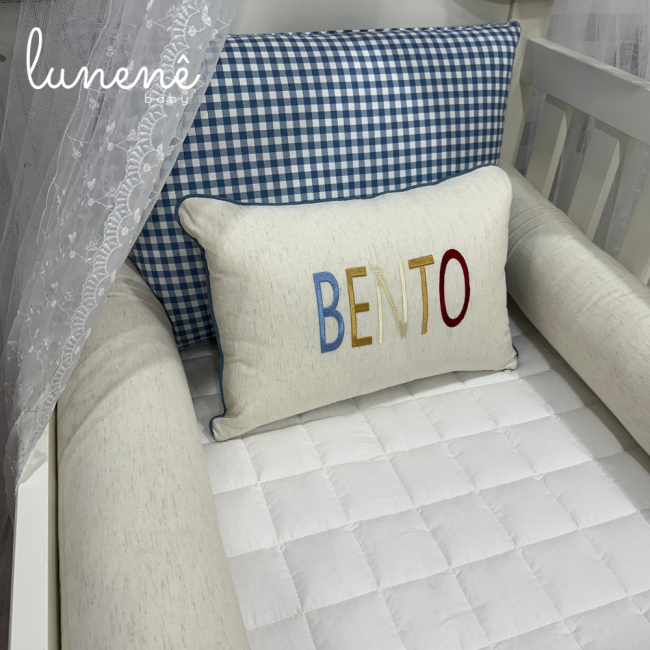 Kit Berço 100% Algodão 200 Fios Personalizado 08 Peças Xadrez Azul Bento 4681