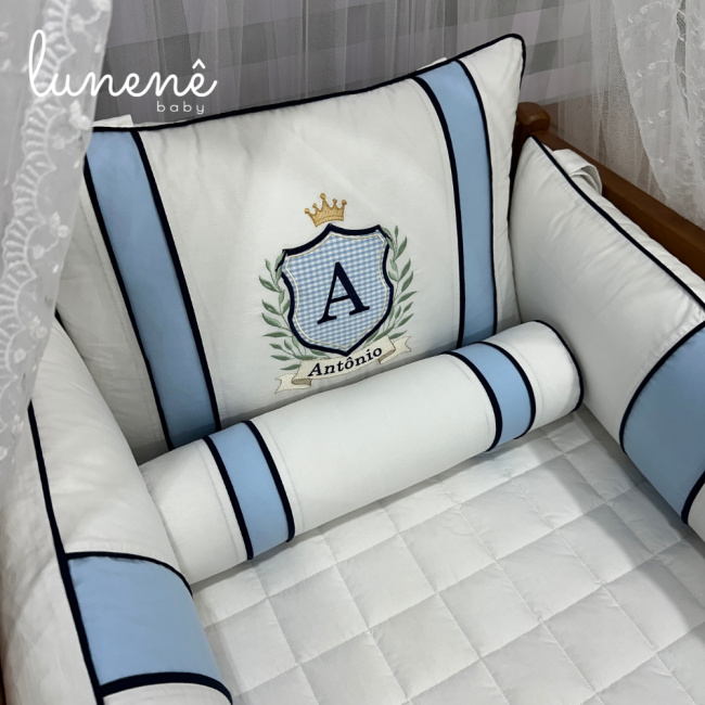 Kit Berço 100% Algodão 200 Fios Personalizado 09 Peças Príncipe Antônio 4690