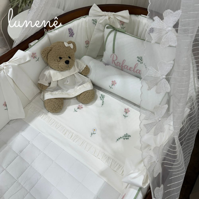 Kit Berço 100% Algodão 200 Fios Personalizado Evolutivo 10 Peças Floral 4638