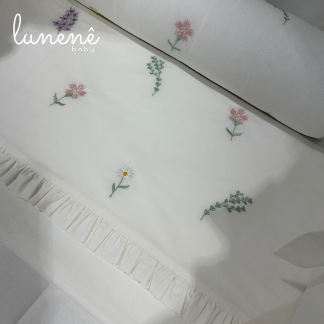 Kit Berço 100% Algodão 200 Fios Personalizado Evolutivo 10 Peças Floral 4638