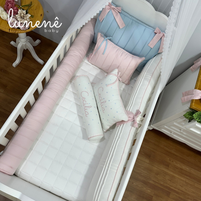 Kit Berço 100% Algodão 400 Fios Personalizado 09 Peças Laços de Cecília 4683