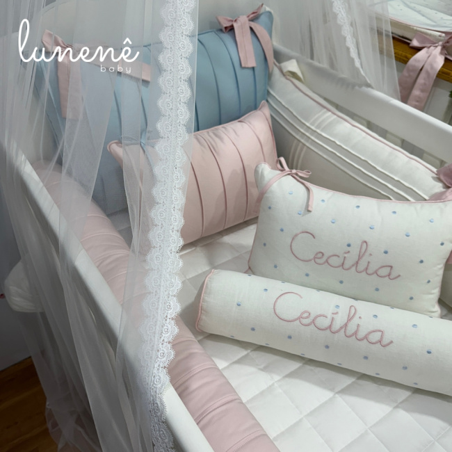 Kit Berço 100% Algodão 400 Fios Personalizado 09 Peças Laços de Cecília 4683