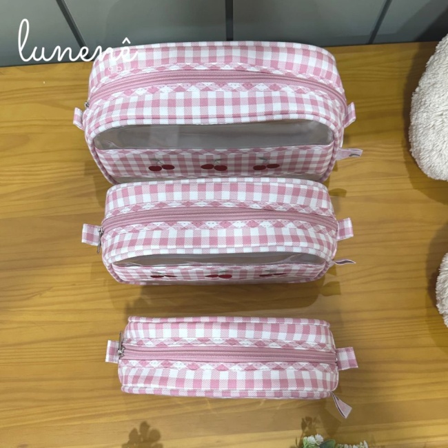 Kit Frasqueira Maternidade Xadrez Rosa 03 Peças 4612