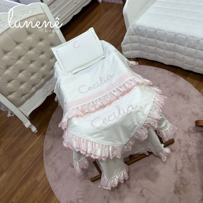 Kit Maternidade 04 Peças Lunenê Baby Casteli Rosa 400 Fios 4583