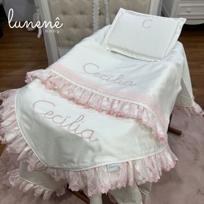 Kit Maternidade 04 Peças Lunenê Baby Casteli Rosa 400 Fios 4583