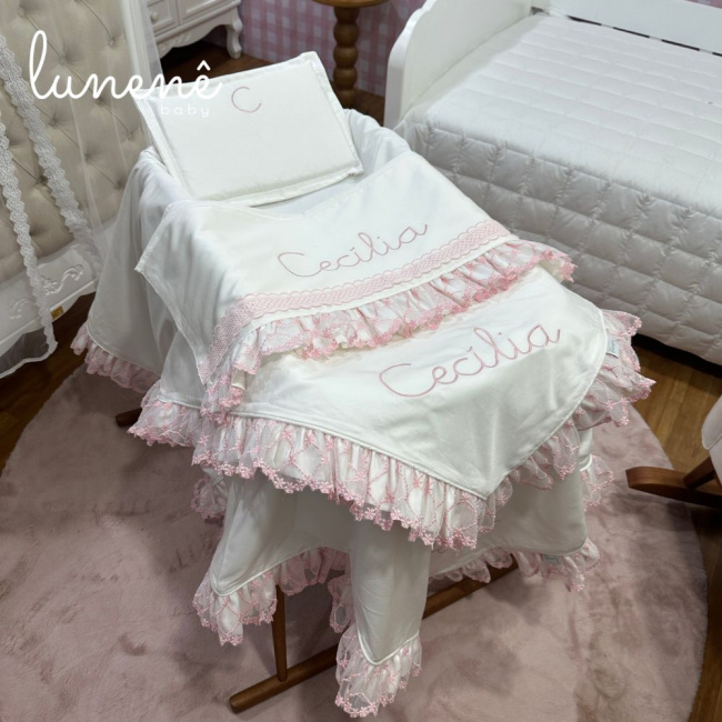 Kit Maternidade 04 Peças Lunenê Baby Casteli Rosa 400 Fios 4583