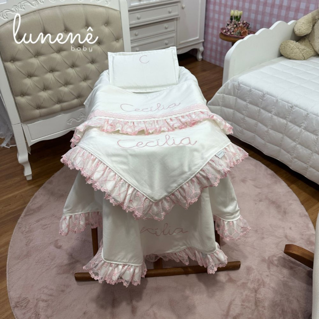 Kit Maternidade 04 Peças Lunenê Baby Casteli Rosa 400 Fios 4583