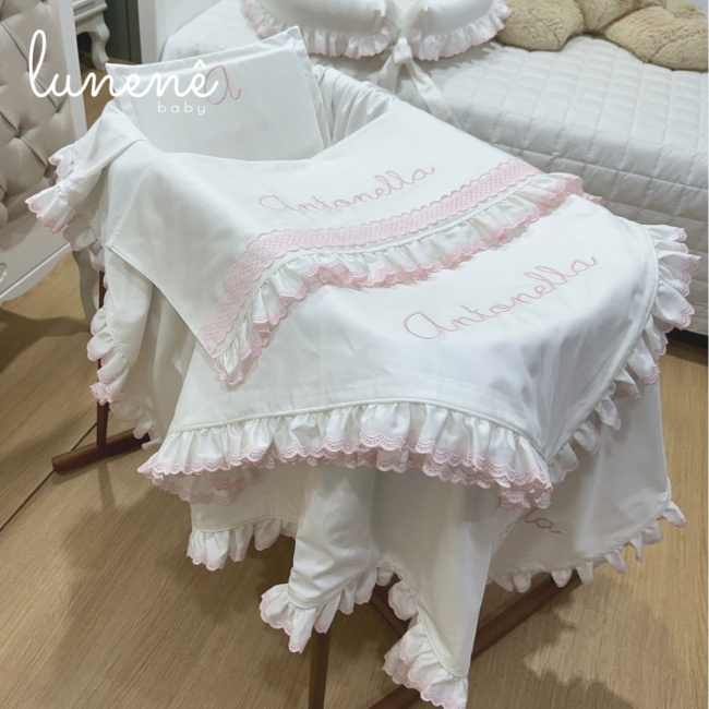 Kit Maternidade 04 Peças Lunenê Baby Castelli Rosa 400 Fios 4583