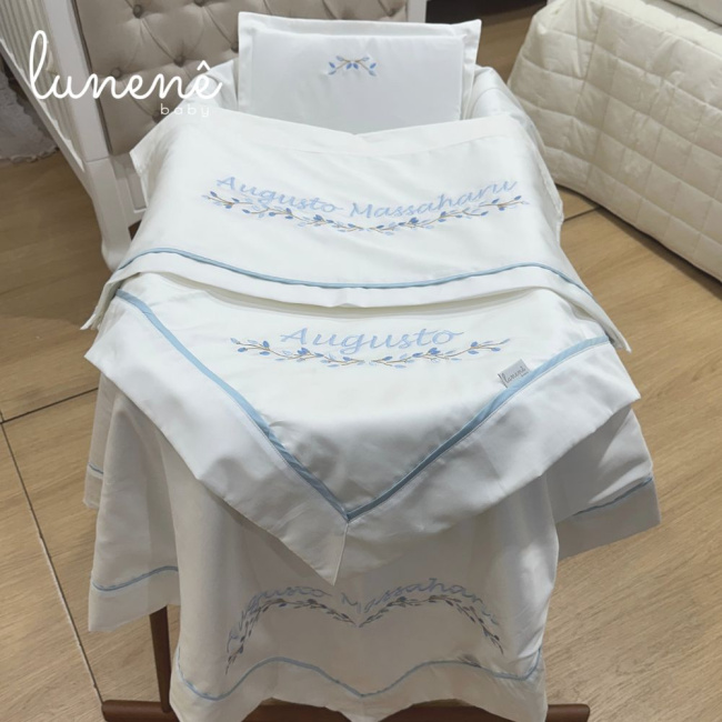 Kit Maternidade 04 Peças Lunenê Baby Ramo Azul 400 Fios 4588