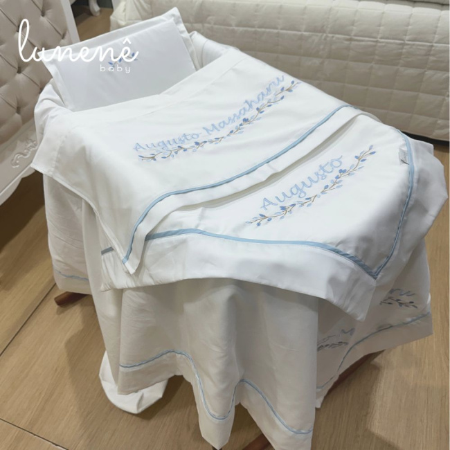 Kit Maternidade 04 Peças Lunenê Baby Ramo Azul 400 Fios 4588
